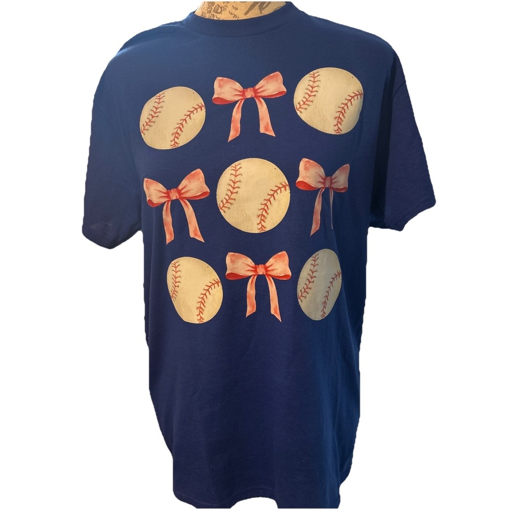 Gildan T-Shirt Mens M Blue Like New Baseball Pink Ribbons Sports Tee